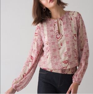 White House Black Market Pink and White Relaxed Blouse with Cuffed Sleeves